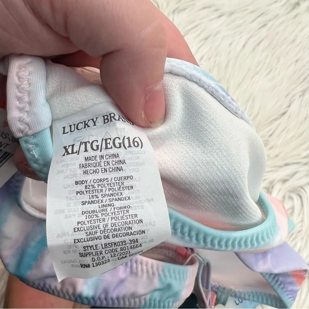 Lucky Brand Girls Size XL 16 Bikini Top Blue Tint One Shoulder Stretch Purple